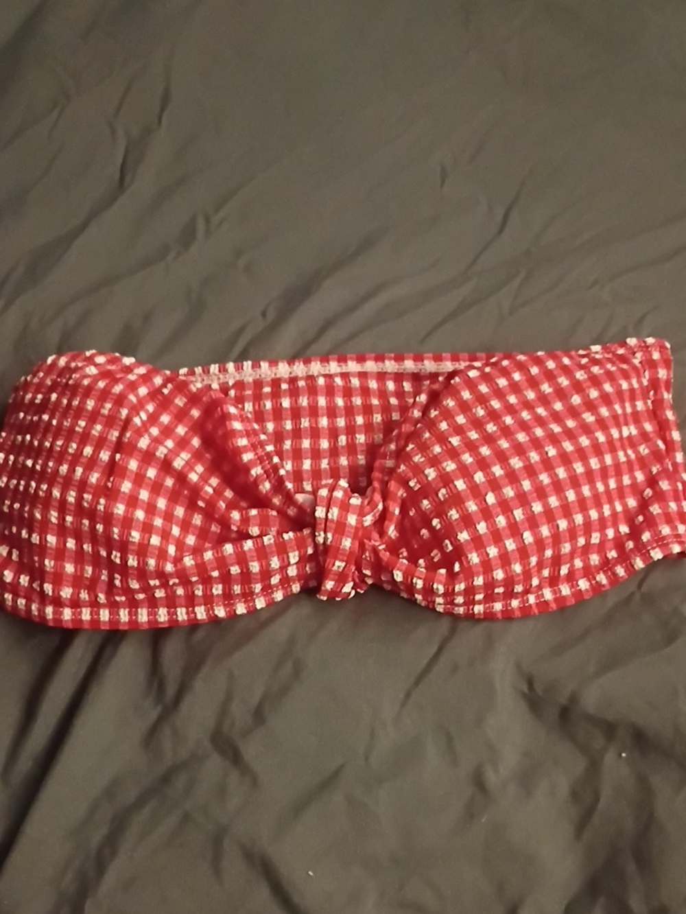 Red White Gingham Bandeau Bikini Top